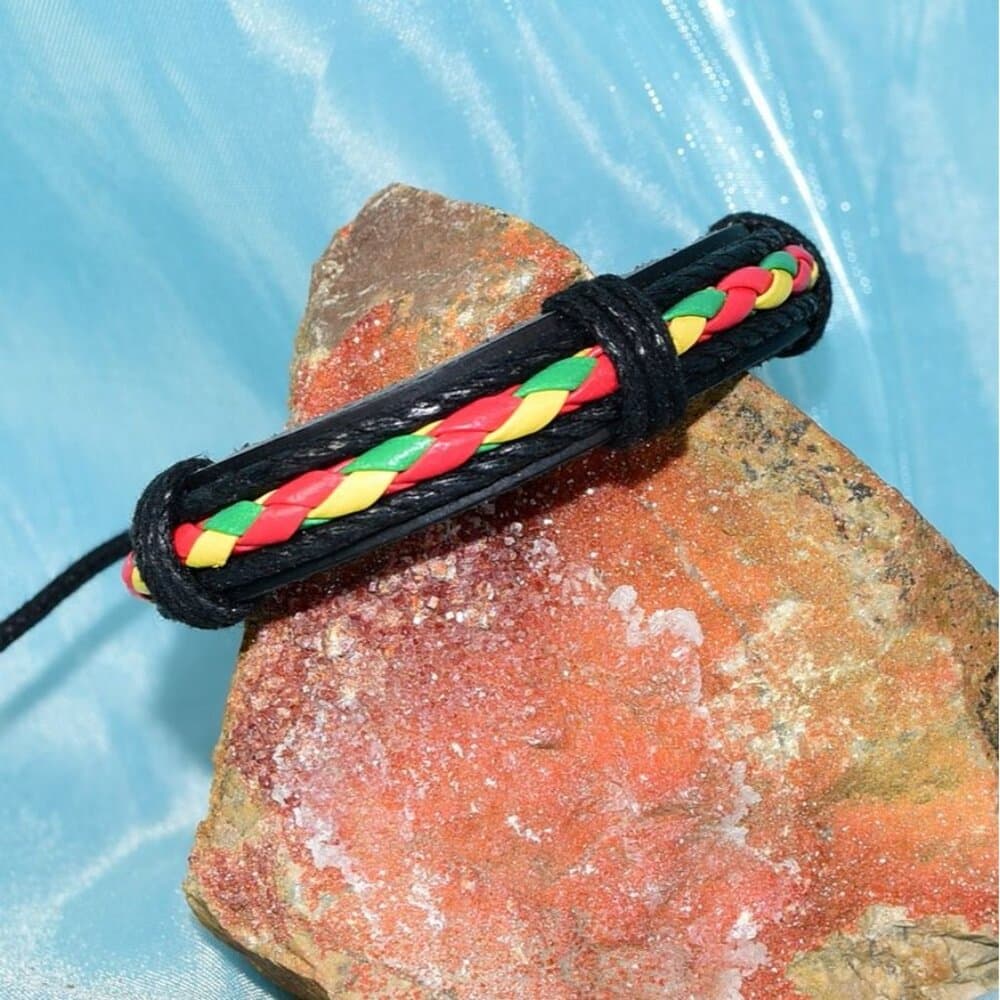 Michael Diego Mens Braid Layered Leather Bracelet Black Green Yellow Gift Packag - Thumbnail 9