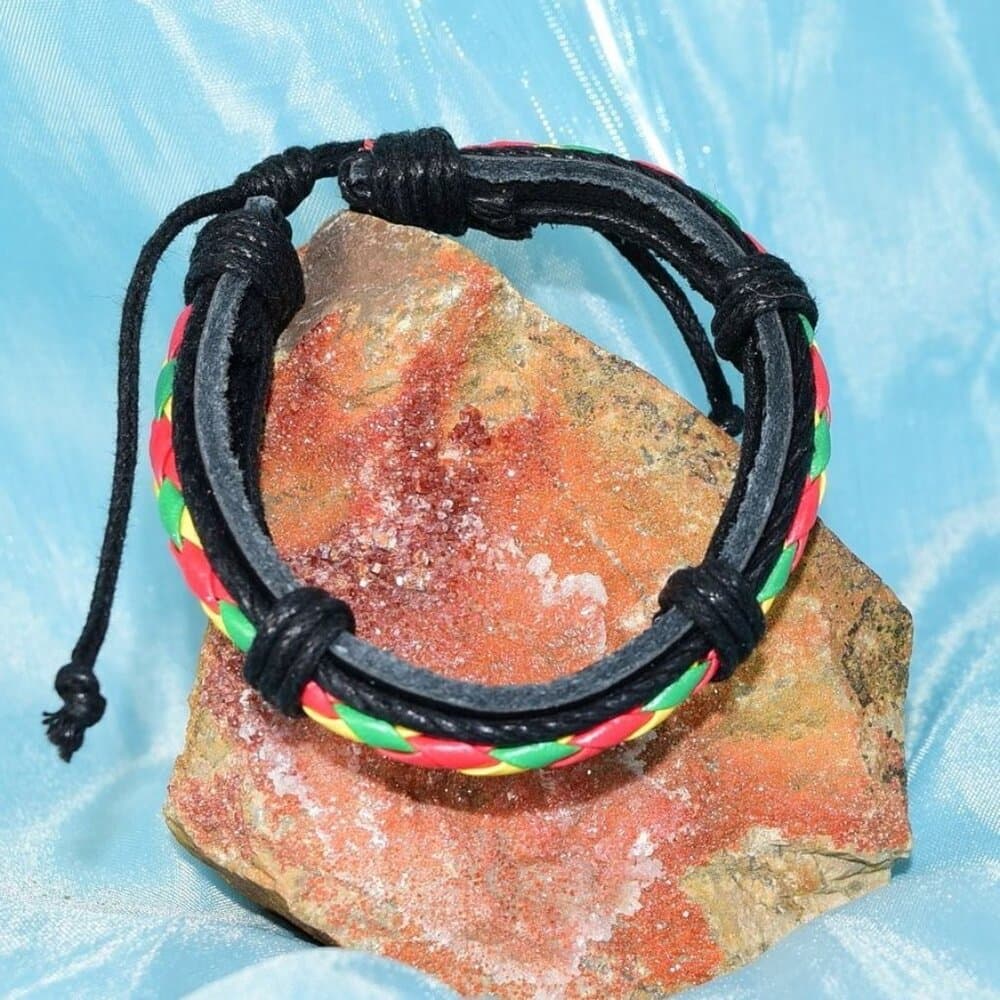 Michael Diego Mens Braid Layered Leather Bracelet Black Green Yellow Gift Packag - Thumbnail 4