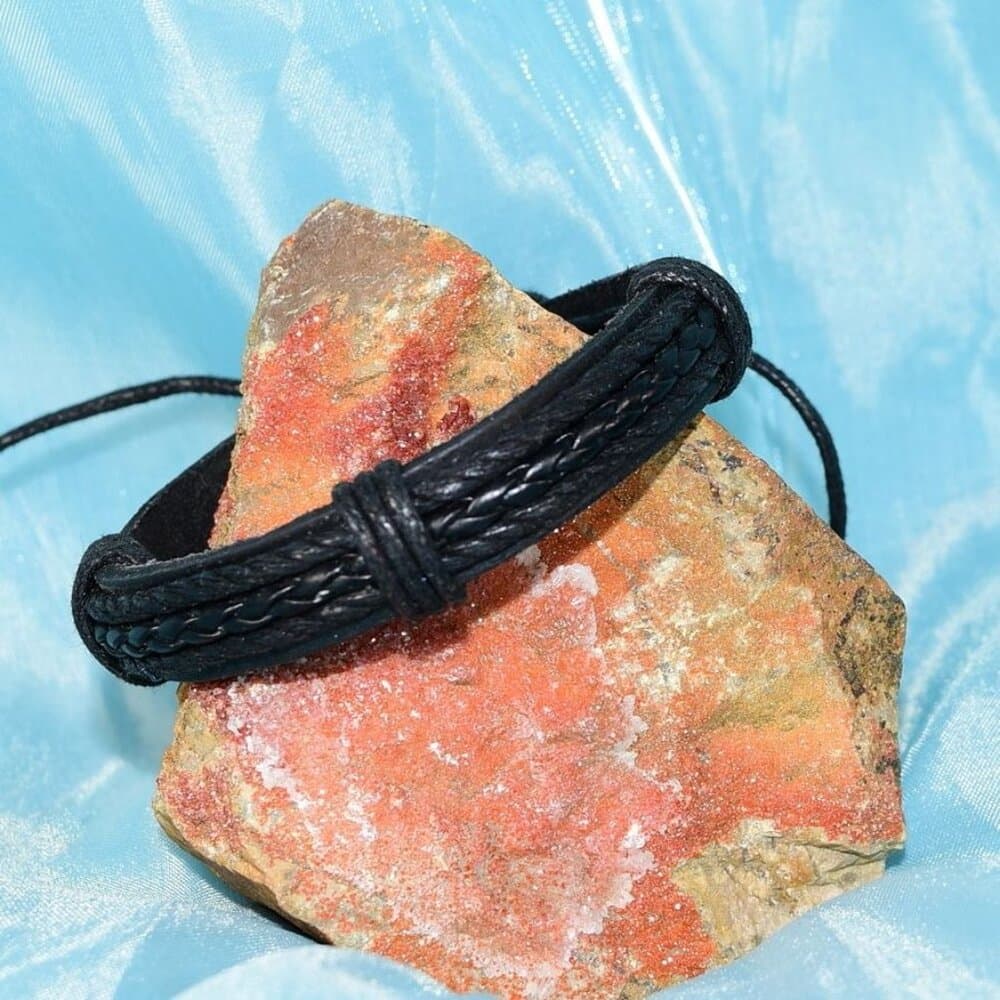 Michael Diego Mens Braid Layered Sliding Tie Leather Bracelet Black Gift Package - Thumbnail 9