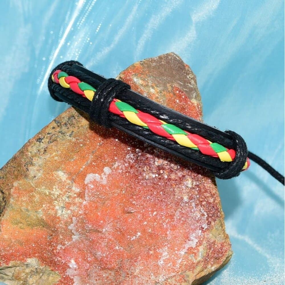 Michael Diego Mens Braid Layered Leather Bracelet Black Green Yellow Gift Packag - Thumbnail 3