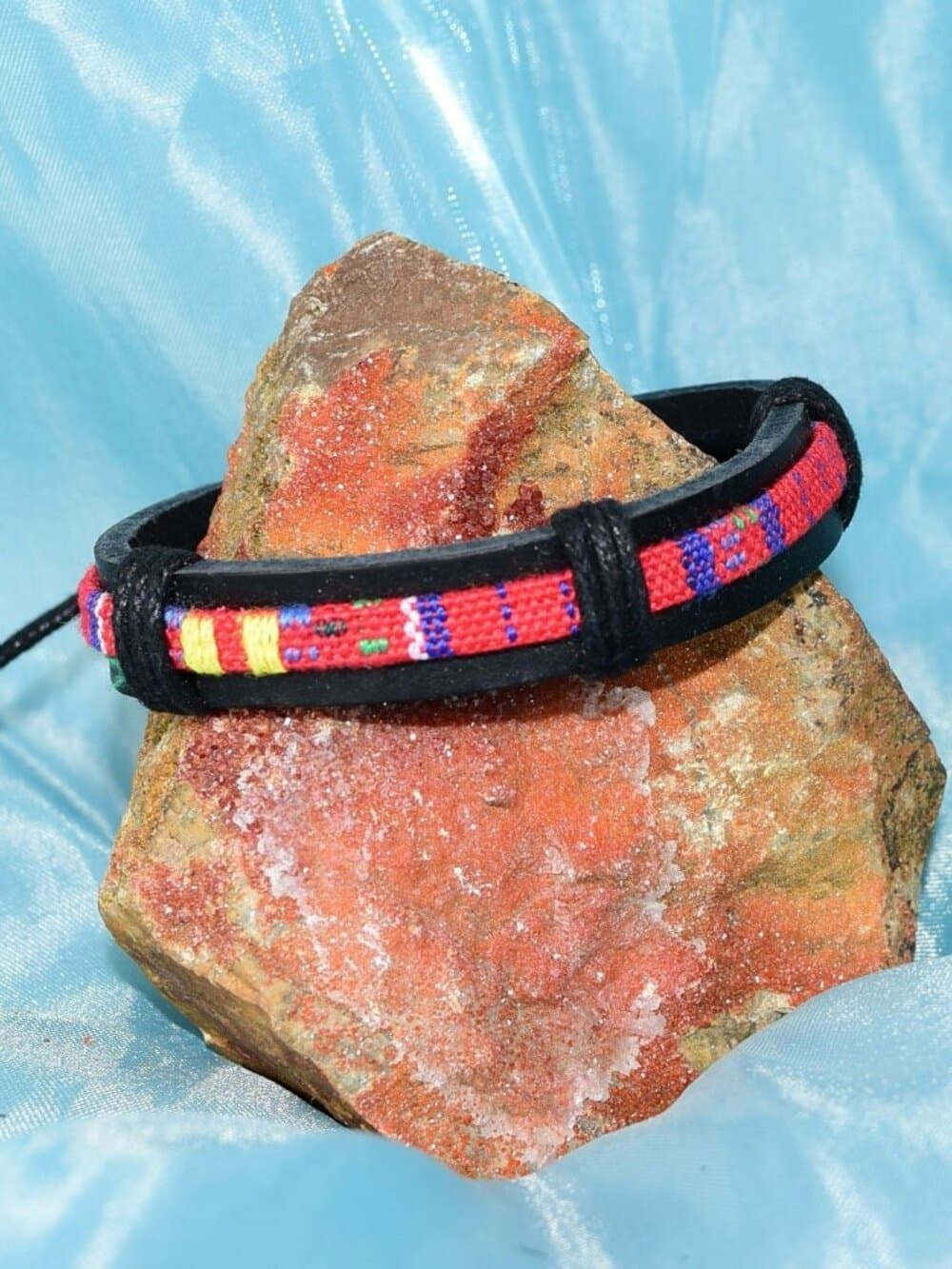 Azete Tapestry Sliding Tie Bracelet Black Red Multicolor Womens Gift Boxed - Thumbnail 3