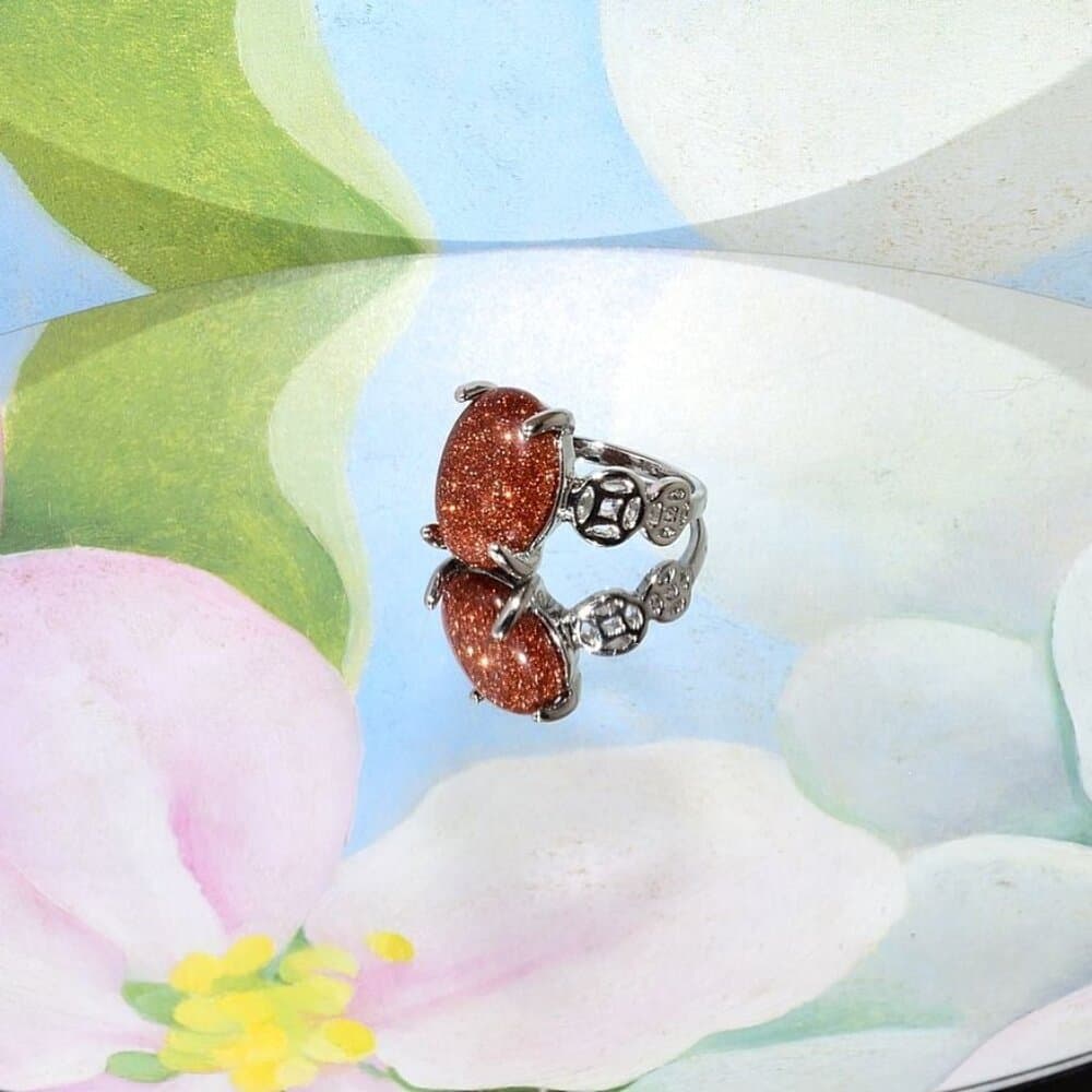 Ayla Caree Oval Brown Sandstone Goldstone Silver Ring Womens Size 6 Gift Boxed - Thumbnail 2