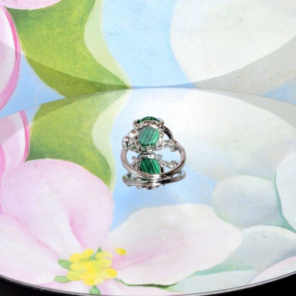 Ayla Artiste Oval Green Malachite Silver Ring Womens Size 7 Gift Boxed - Thumbnail 3