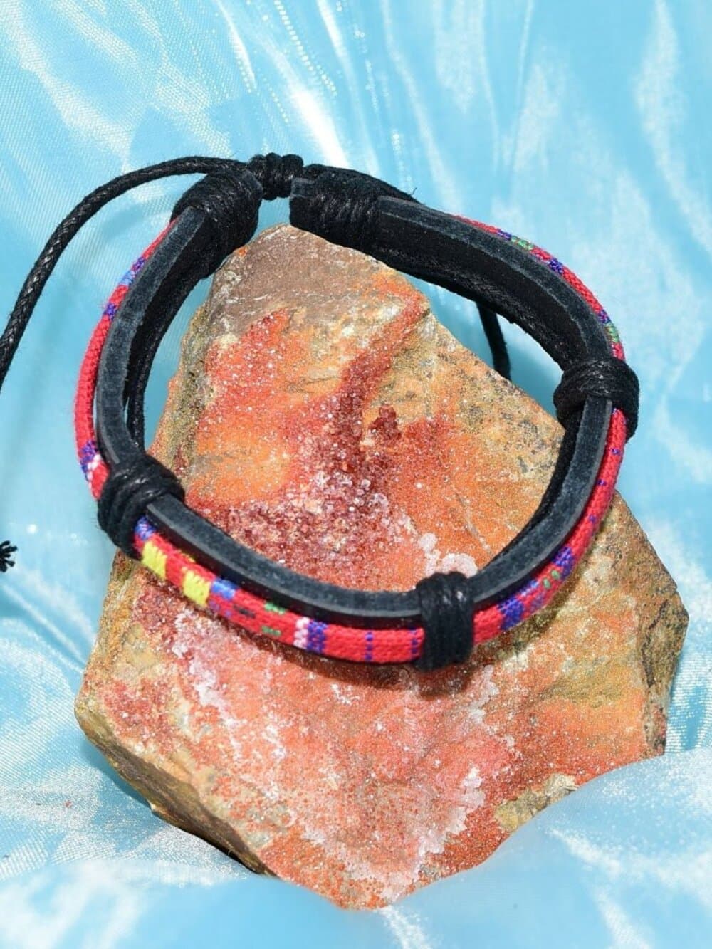 Azete Tapestry Sliding Tie Bracelet Black Red Multicolor Womens Gift Boxed - Thumbnail 4