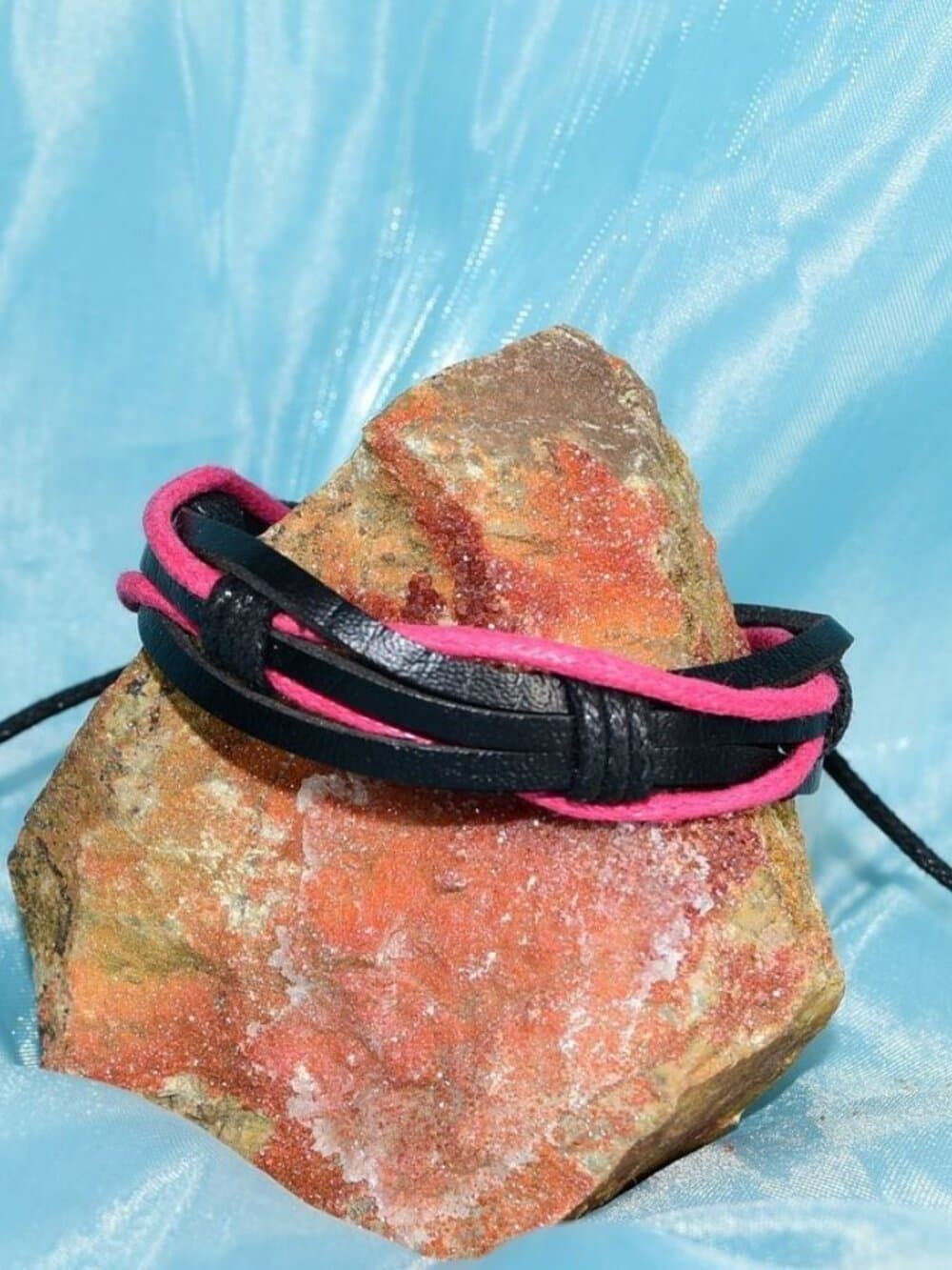 Aubrey Logan Multi Layer Leather Bracelet Black and Pink Womens Gift Boxed - Thumbnail 5