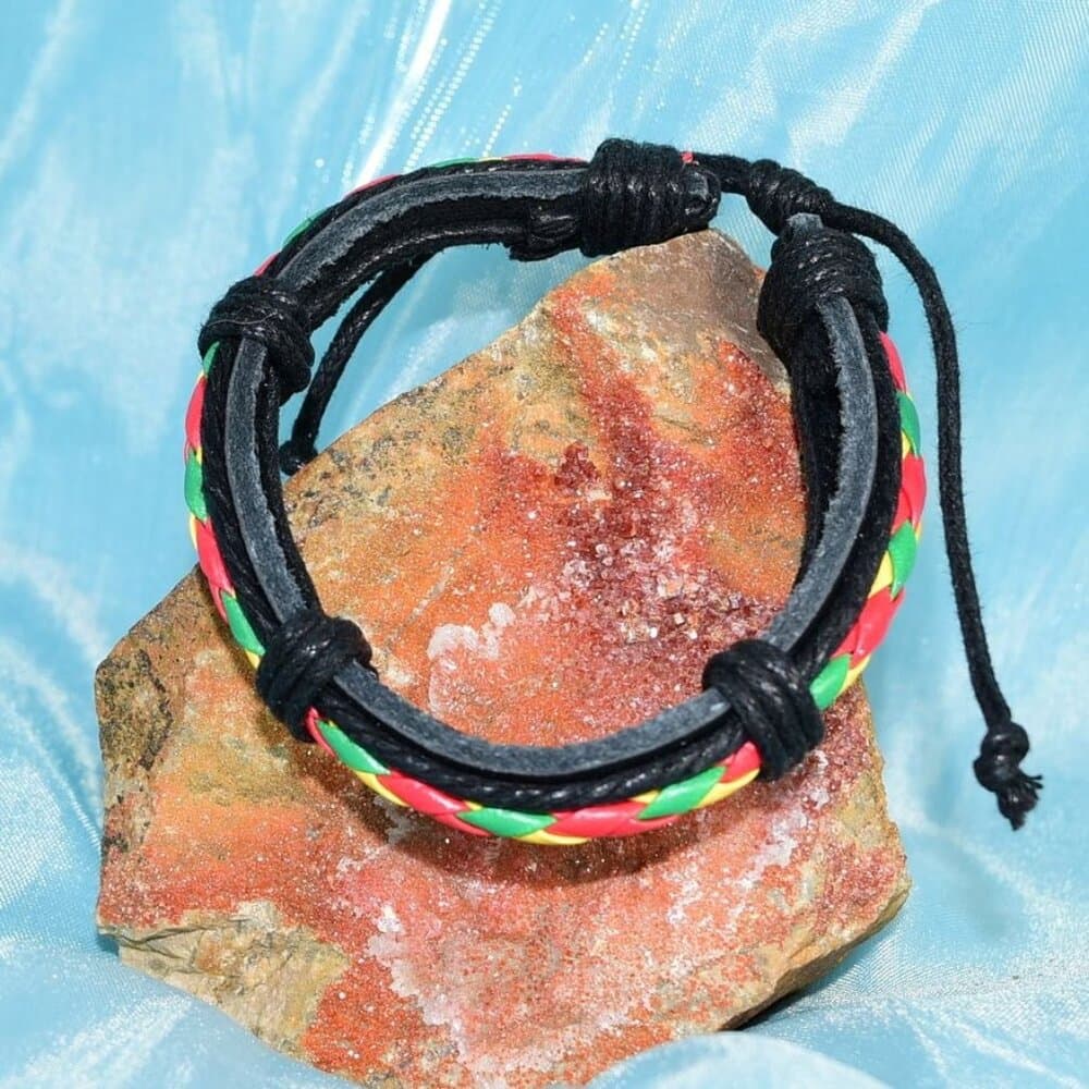 Michael Diego Mens Braid Layered Leather Bracelet Black Green Yellow Gift Packag - Thumbnail 2