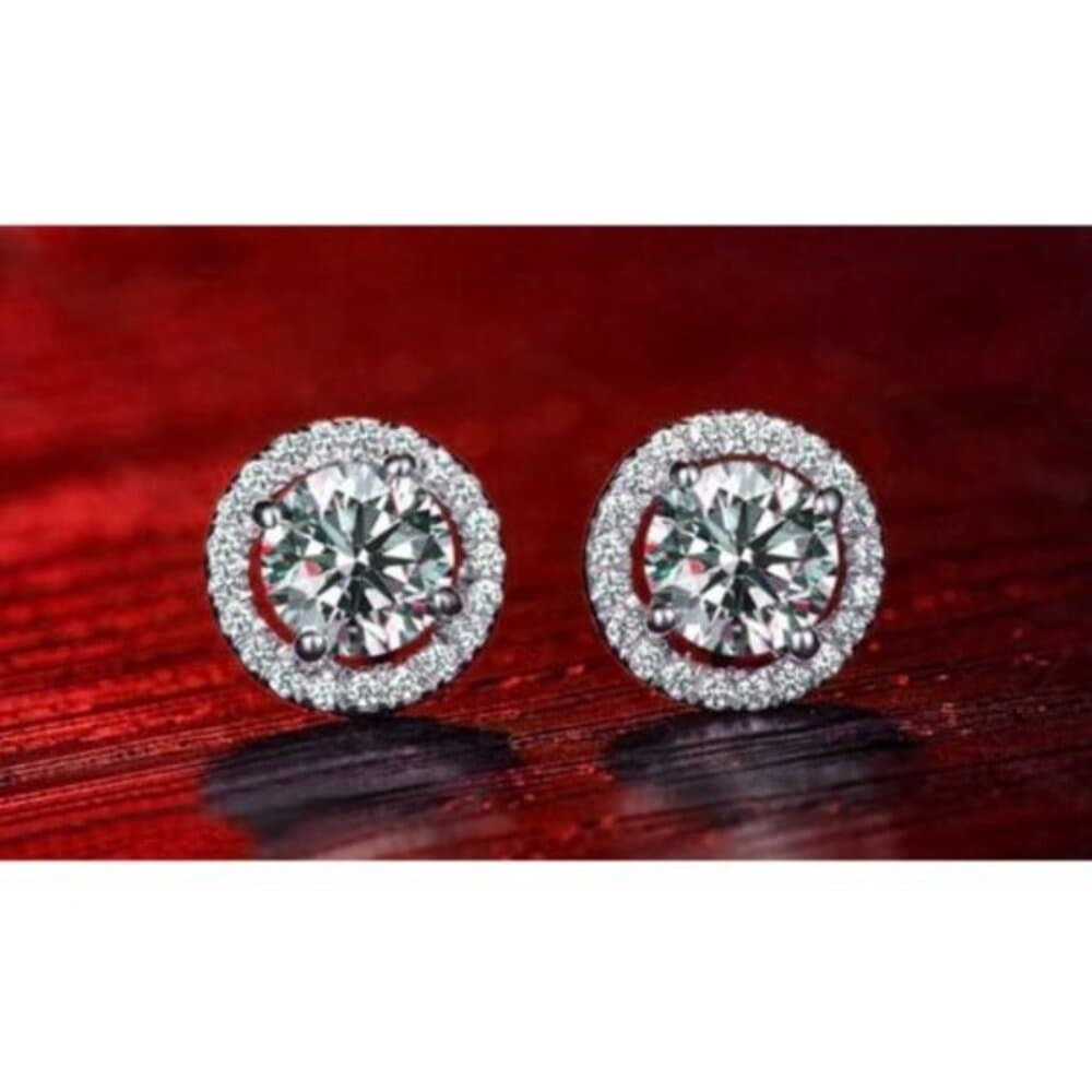 Avianna Halo Round Cubic Zirconia Silver Stud Earrings Gift Boxed - Thumbnail 2