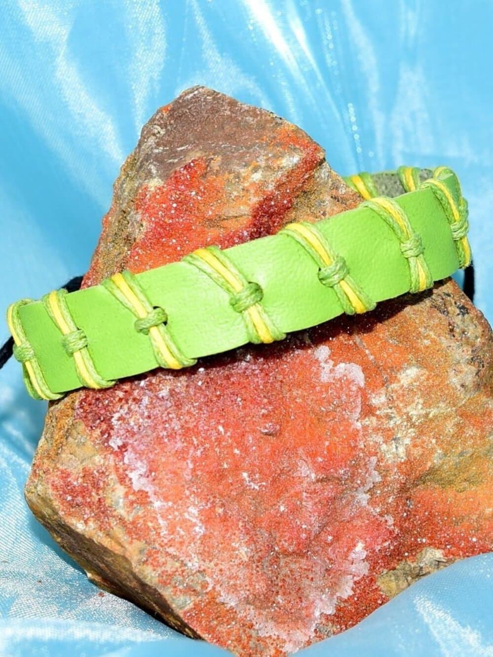Malik Punch Weave Hemp Leather Bracelet Sweet Green Mens Gift Packaged - Thumbnail 5
