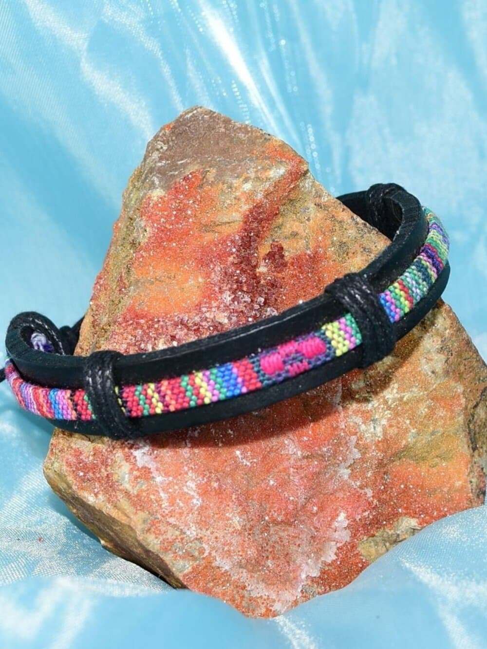 Azete Tapestry Sliding Tie Bracelet Black Pink Multicolor Womens Gift Boxed - Thumbnail 3