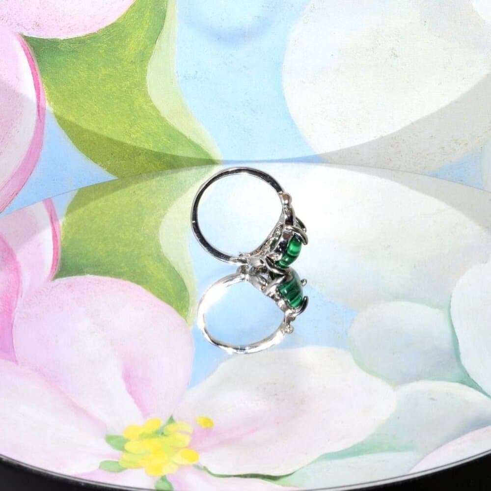 Ayla Artiste Oval Green Malachite Silver Ring Womens Size 7 Gift Boxed - Thumbnail 2