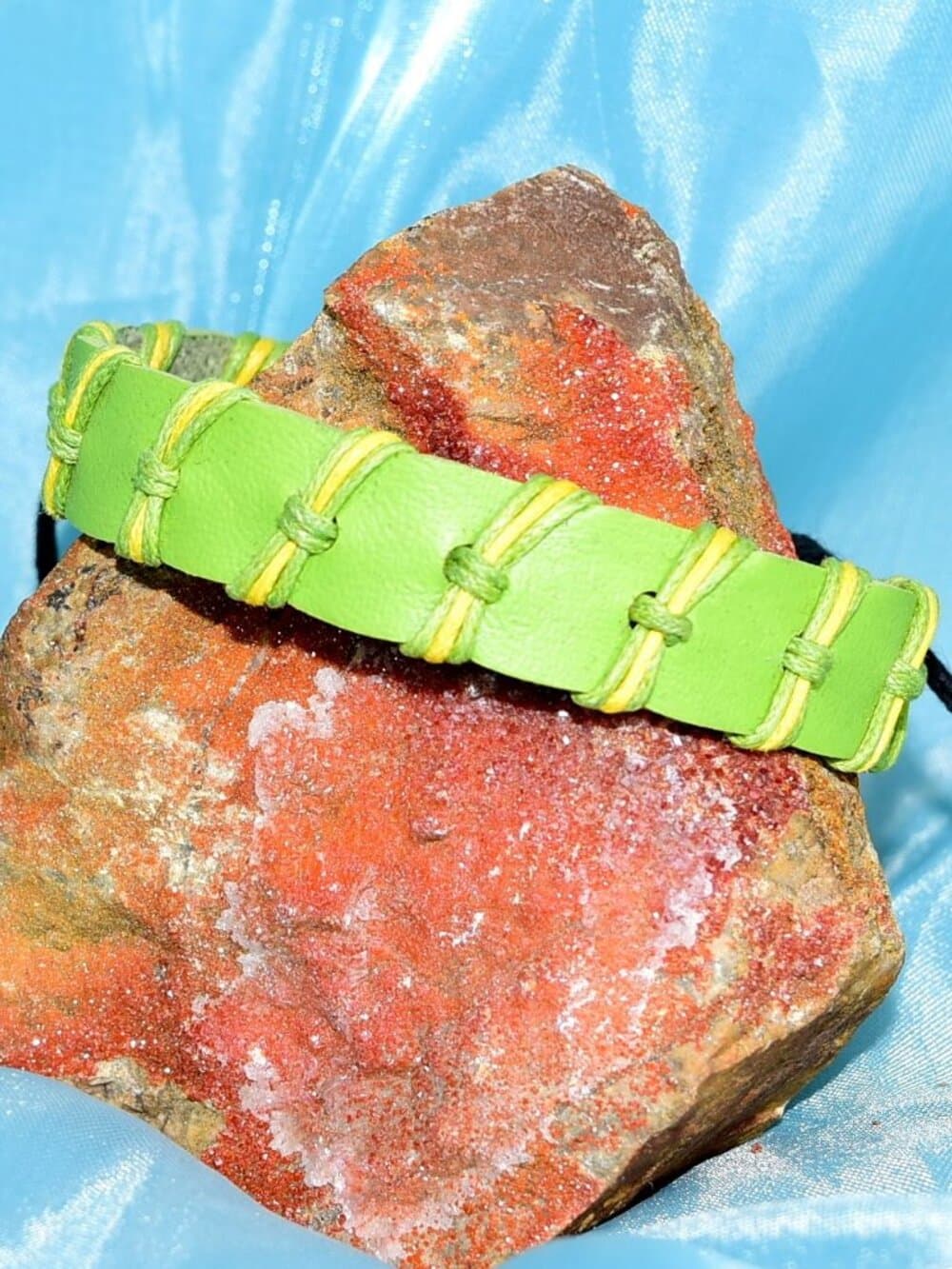 Malik Punch Weave Hemp Leather Bracelet Sweet Green Mens Gift Packaged - Thumbnail 3