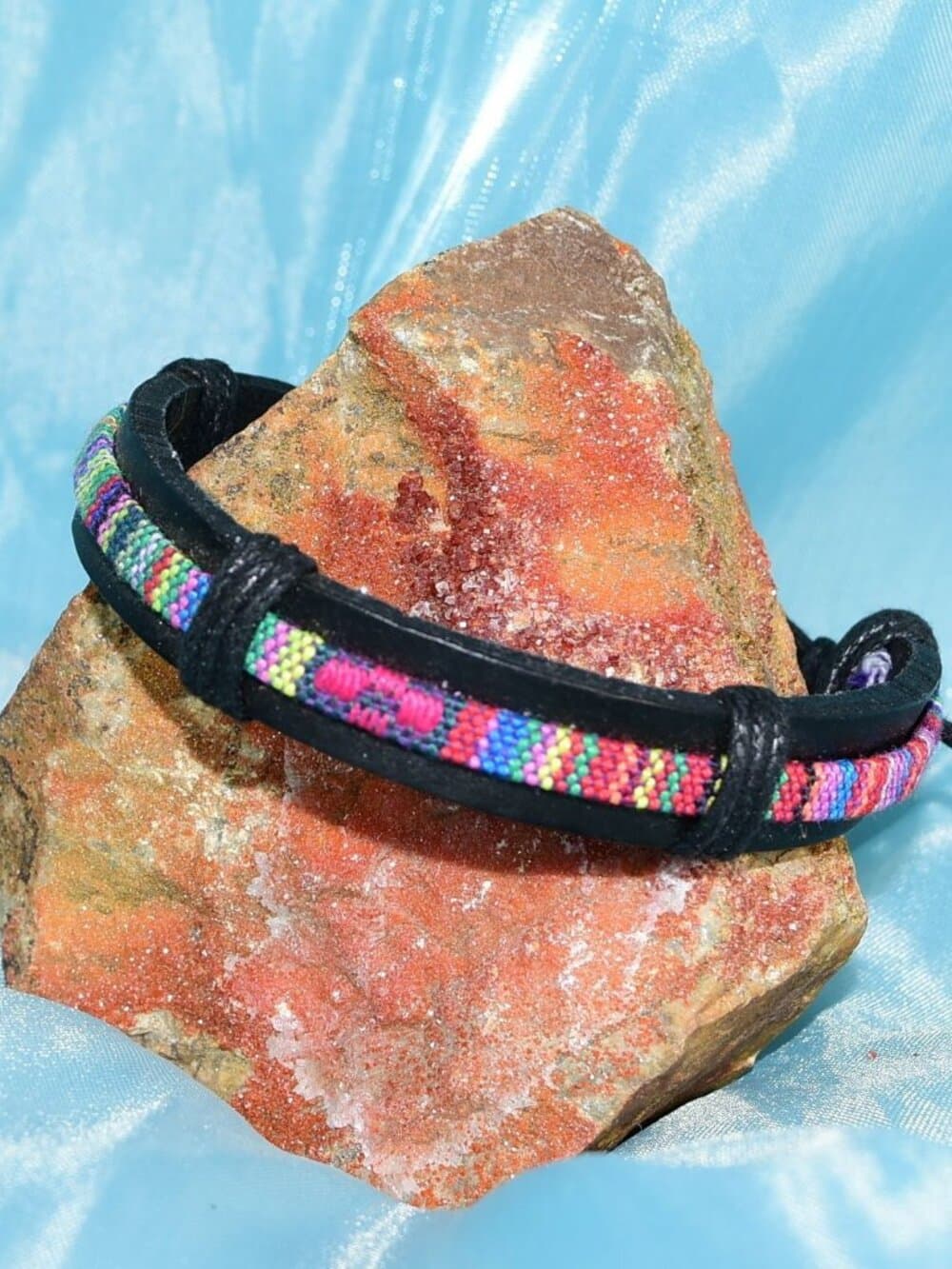 Azete Tapestry Sliding Tie Bracelet Black Pink Multicolor Mens Gift Boxed - Thumbnail 5
