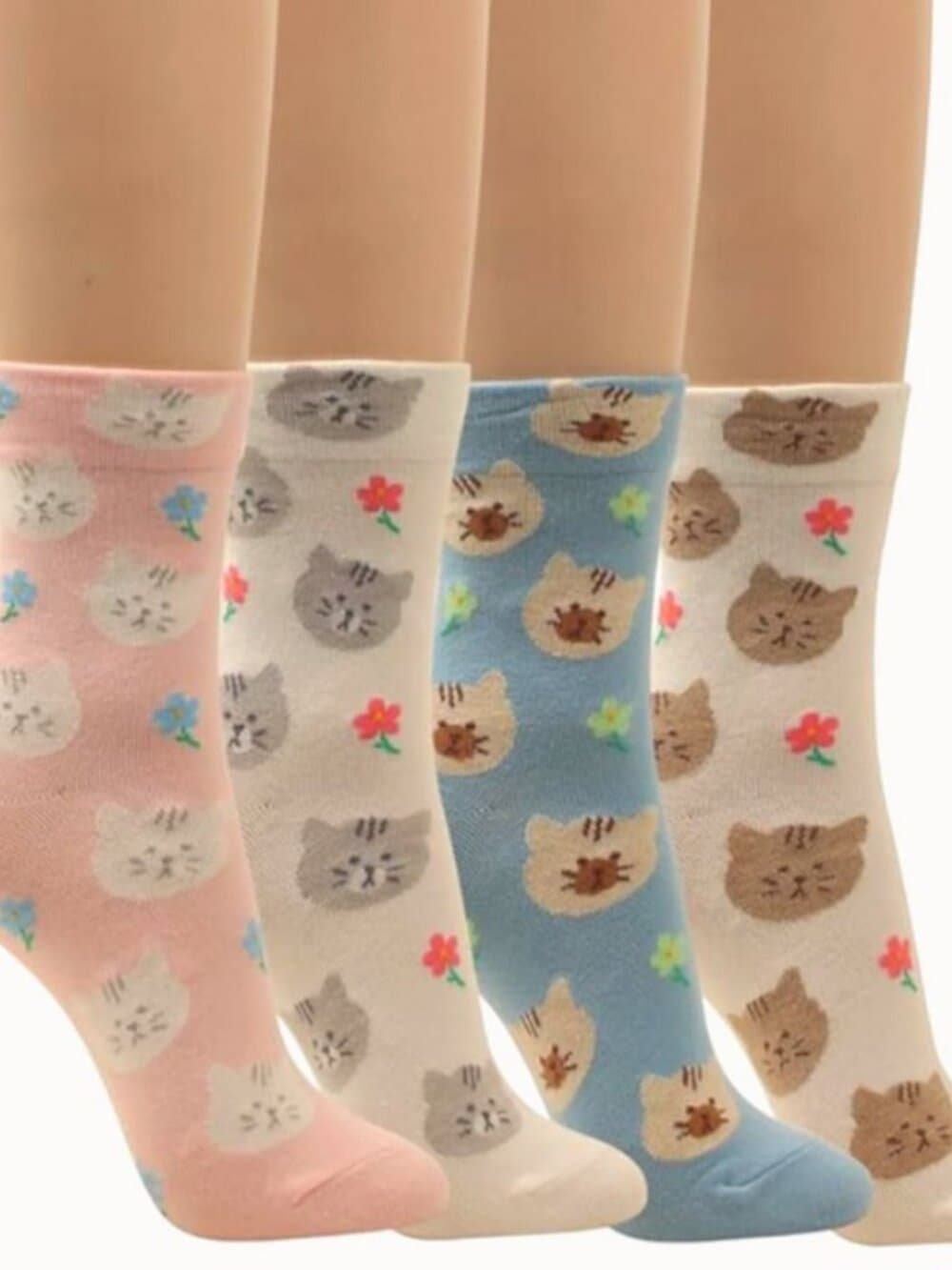 Andi Larose Womens Kitty Cat Pattern Socks Gray on White Gift Packaged - Thumbnail 4