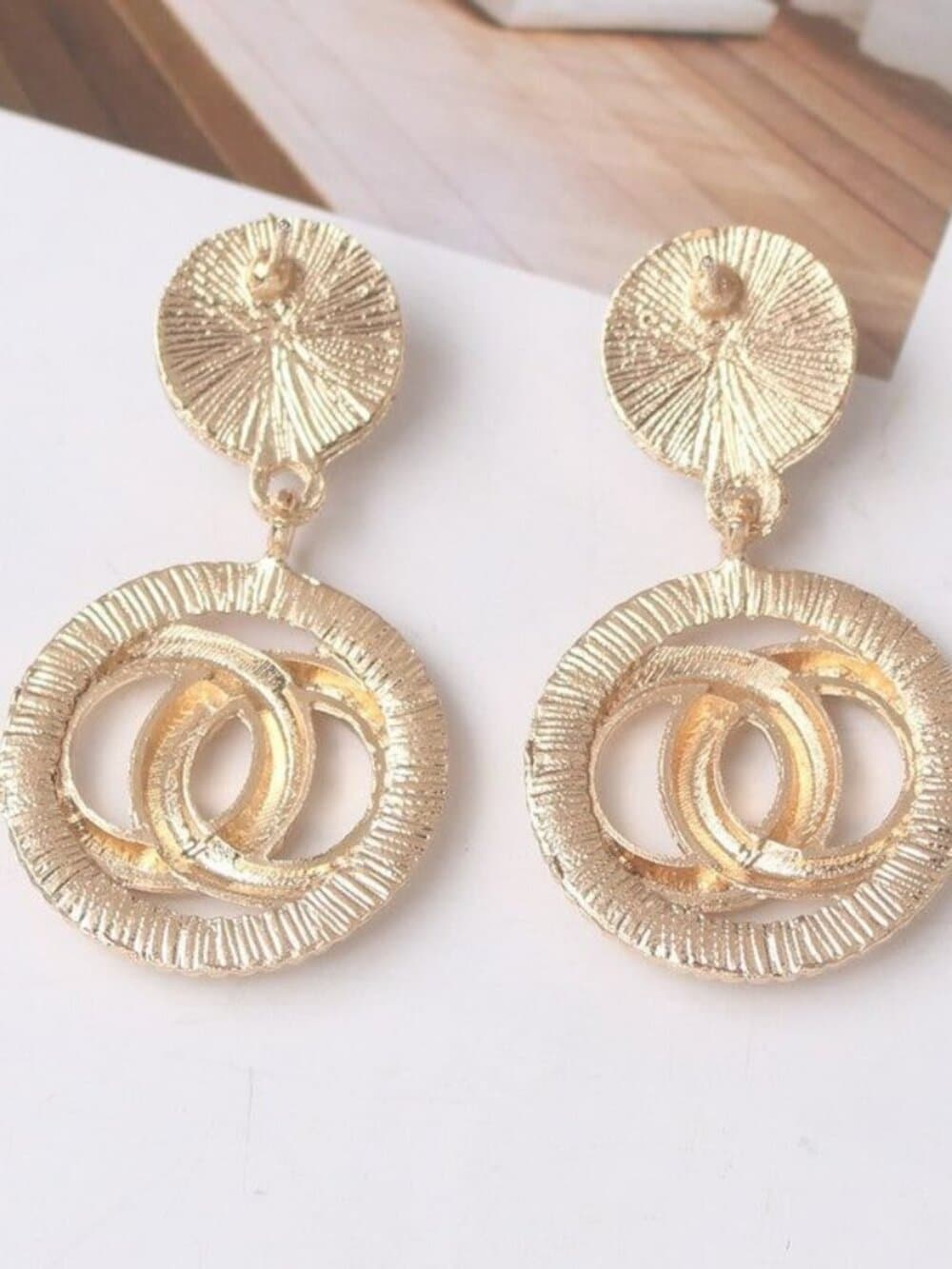 Adell Caspia Pearl Double Round Matt Finish Gold Tone Drop Earrings Gift Package - Thumbnail 2