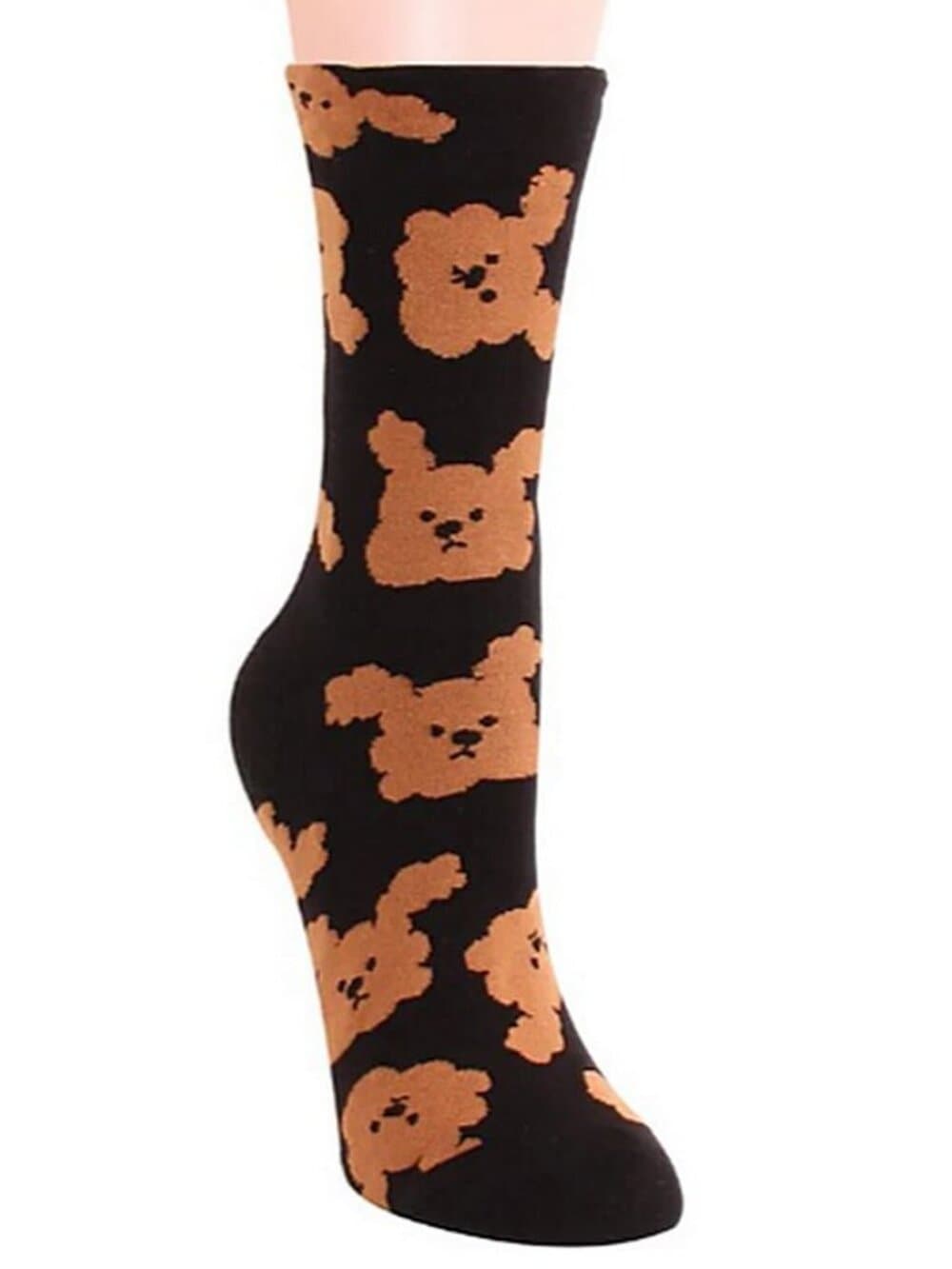 Andi Larose Womens Puppy Dog Pattern Socks Brown on Black Gift Packaged - Thumbnail 2