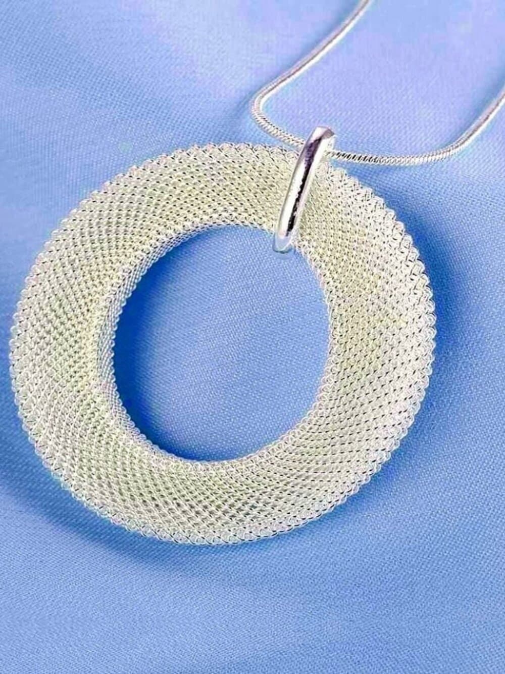 Alessandra Weaved Open Circle Sterling Silver Pendant Necklace Gift Boxed - Thumbnail 2