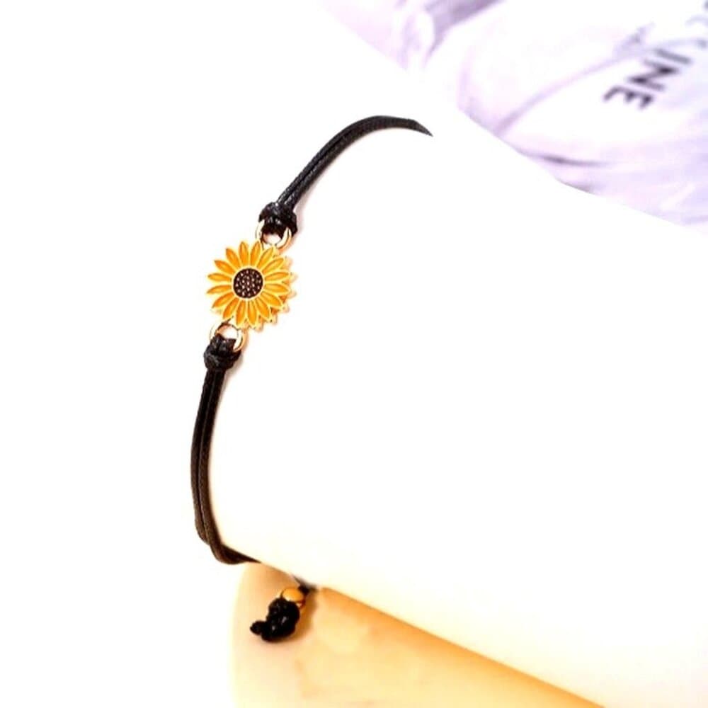 Allyson Aurora Sunflower Double Leather Strand Bracelet Gift Packaged - Thumbnail 2