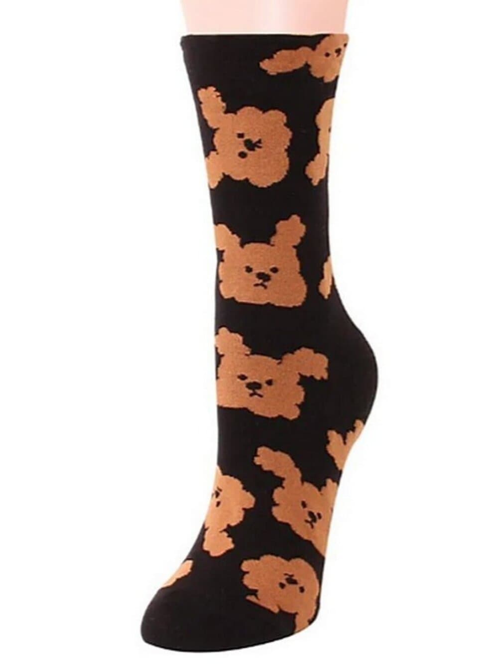 Andi Larose Womens Puppy Dog Pattern Socks Brown on Black Gift Packaged - Thumbnail 4