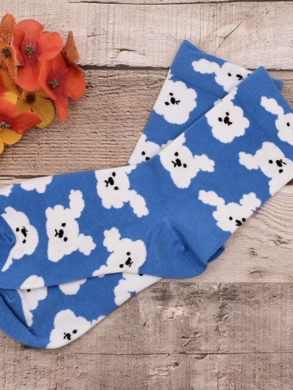 Andi Larose Womens Puppy Dog Pattern Socks White on Blue Gift Packaged - Thumbnail 5