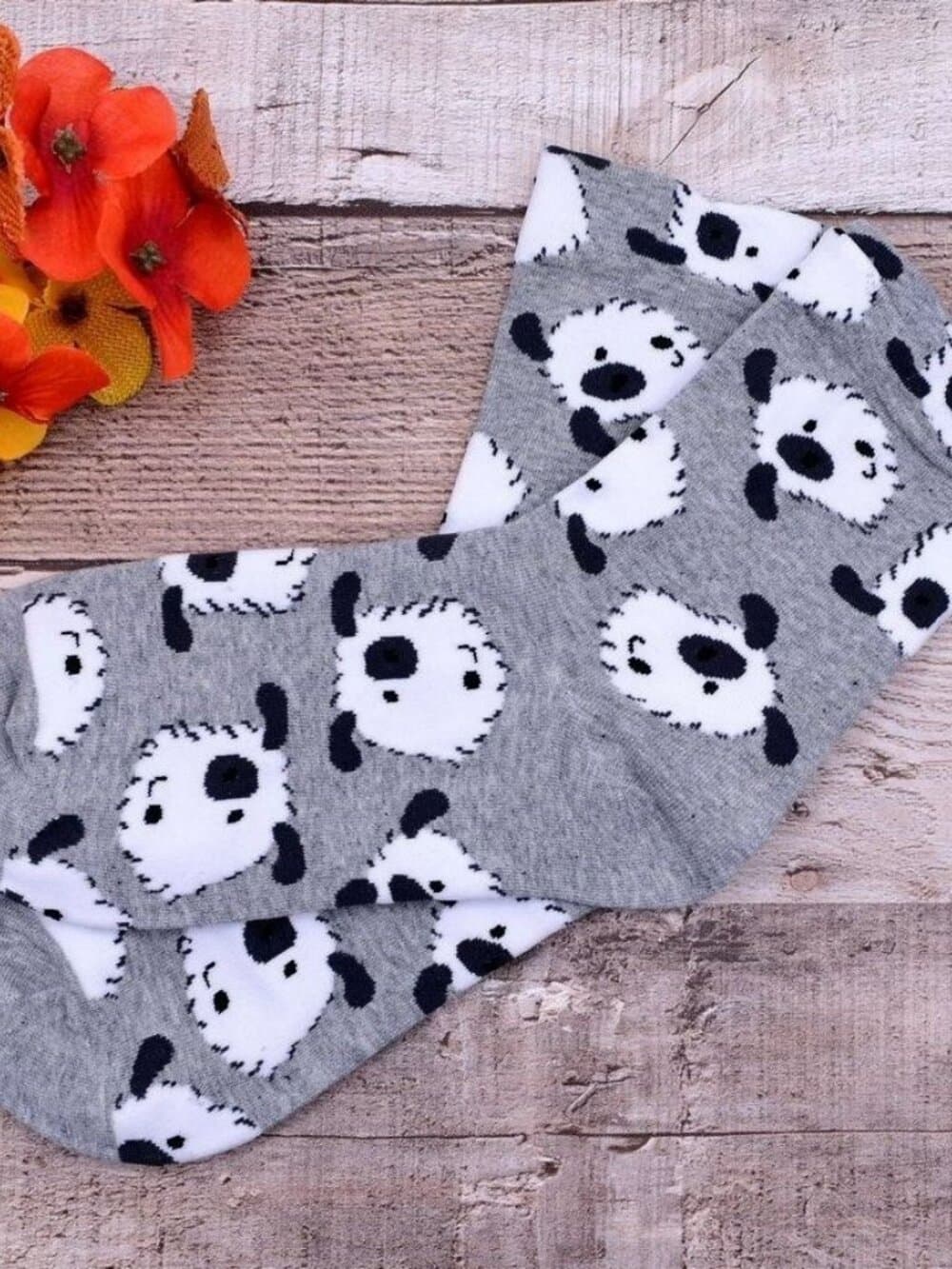Andi Larose Womens Puppy Dog Pattern Socks White on Gray Gift Packaged - Thumbnail 5