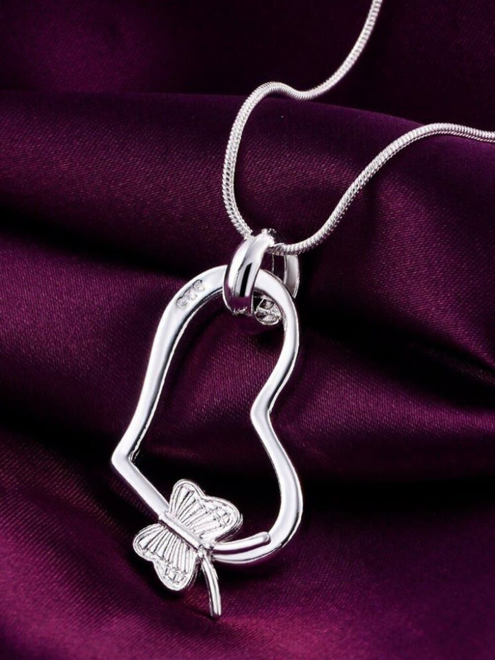 Alletta Butterfly Open Heart Sterling Silver Pendant Necklace Gift Packaged - Thumbnail 2