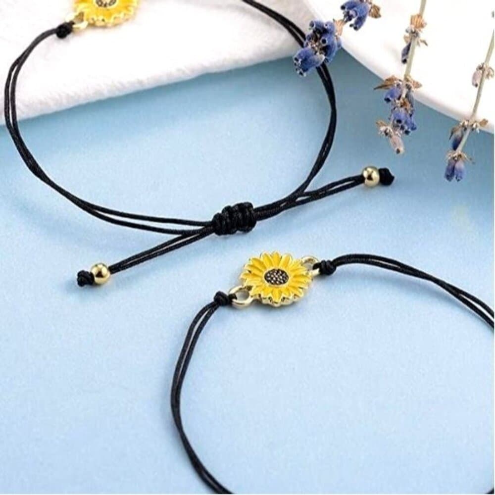Allyson Aurora Sunflower Double Leather Strand Bracelet Gift Packaged - Thumbnail 4