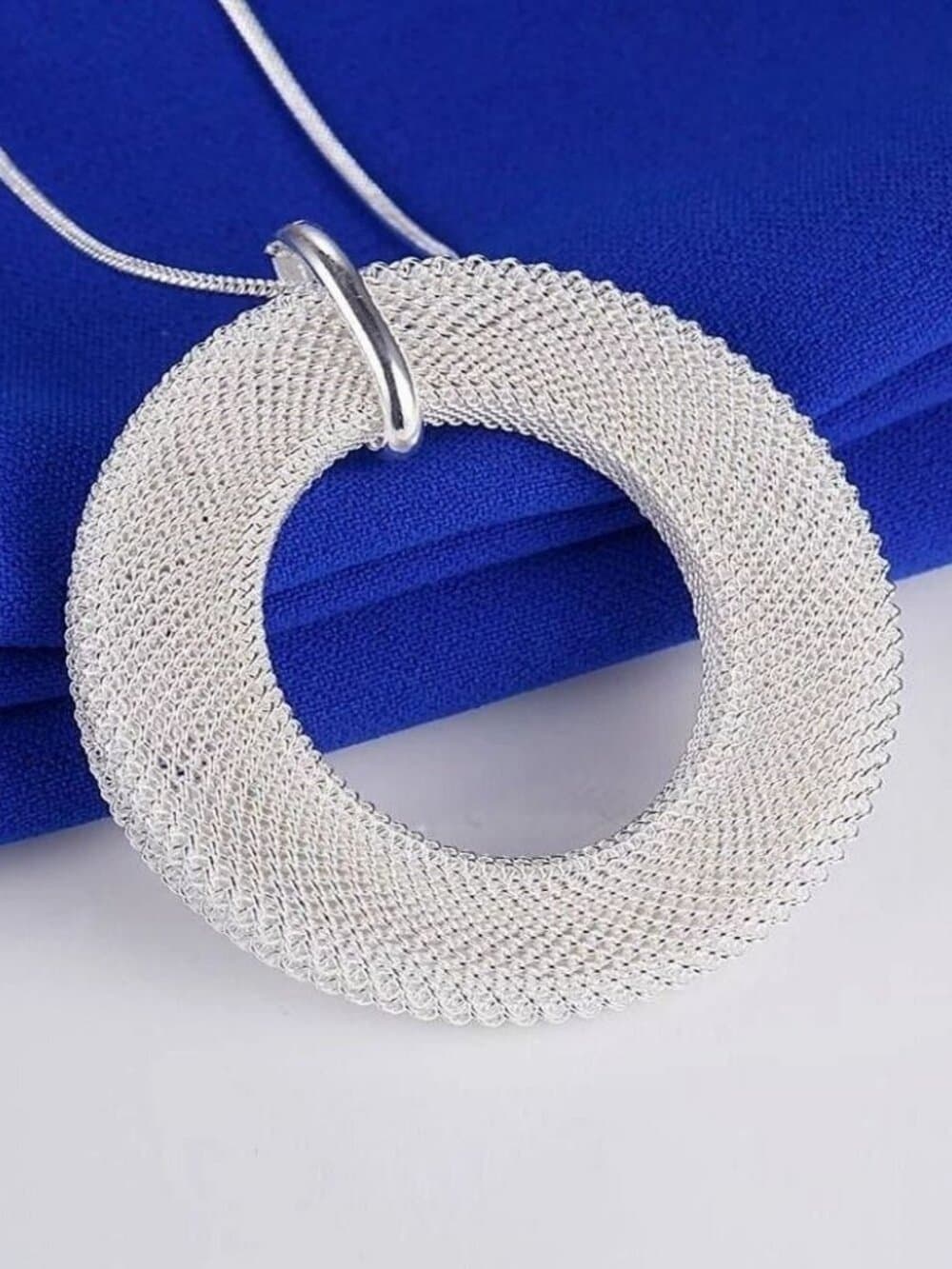 Alessandra Weaved Open Circle Sterling Silver Pendant Necklace Gift Boxed - Thumbnail 5