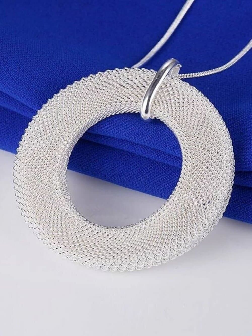 Alessandra Weaved Open Circle Sterling Silver Pendant Necklace Gift Boxed - Thumbnail 3