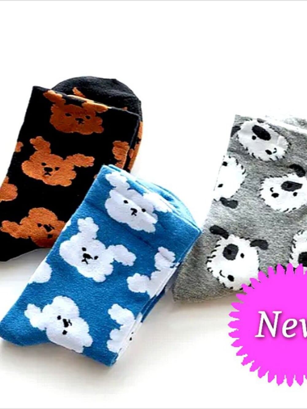 Andi Larose Womens Puppy Dog Pattern Socks White on Gray Gift Packaged - Thumbnail 3
