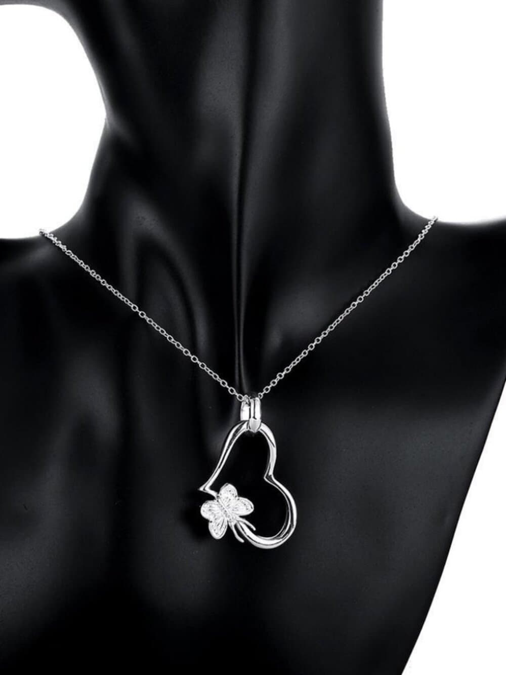 Alletta Butterfly Open Heart Sterling Silver Pendant Necklace Gift Packaged - Thumbnail 3