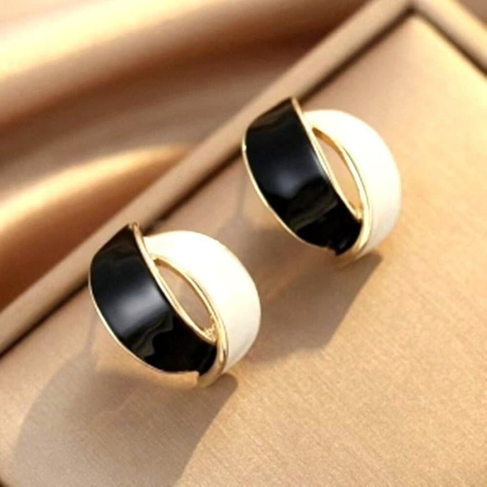 Ashlyn Ellie Artiste Petal Earrings White and Deep Black on Gold Gift Packaged