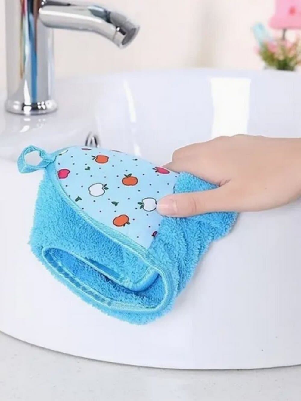 Anna Apple Decorative Fingertip Towel with Hanging Loop Sky Blue Gift Packaged - Thumbnail 4