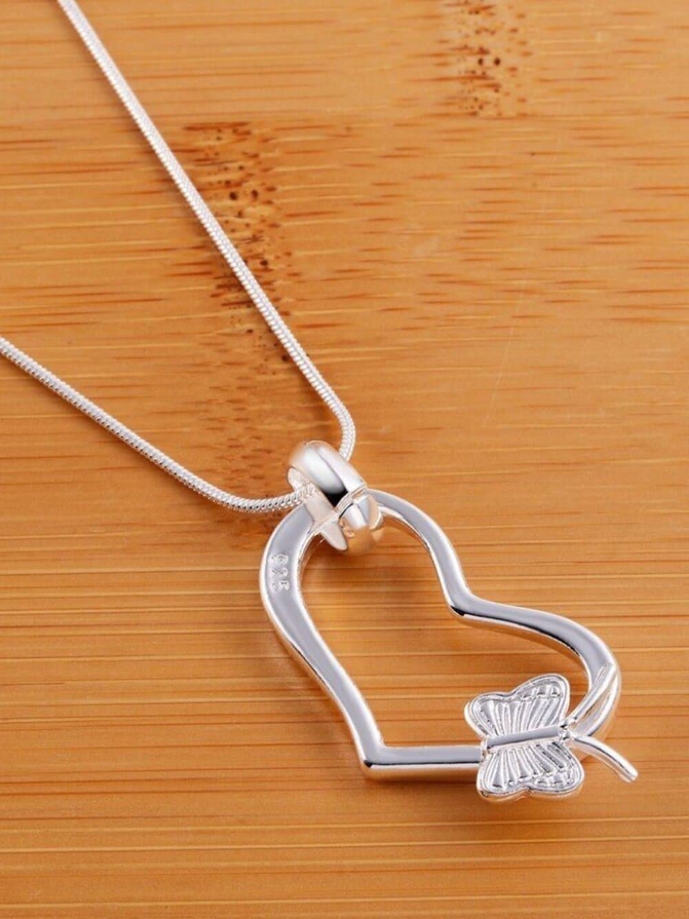 Alletta Butterfly Open Heart Sterling Silver Pendant Necklace Gift Packaged - Thumbnail 4