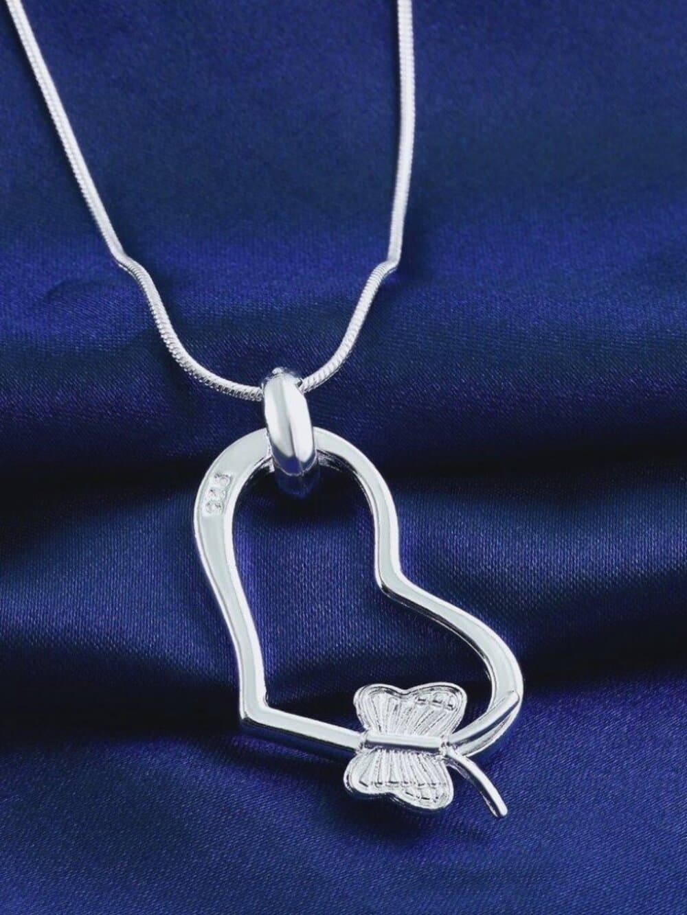 Alletta Butterfly Open Heart Sterling Silver Pendant Necklace Gift Packaged - Thumbnail 5