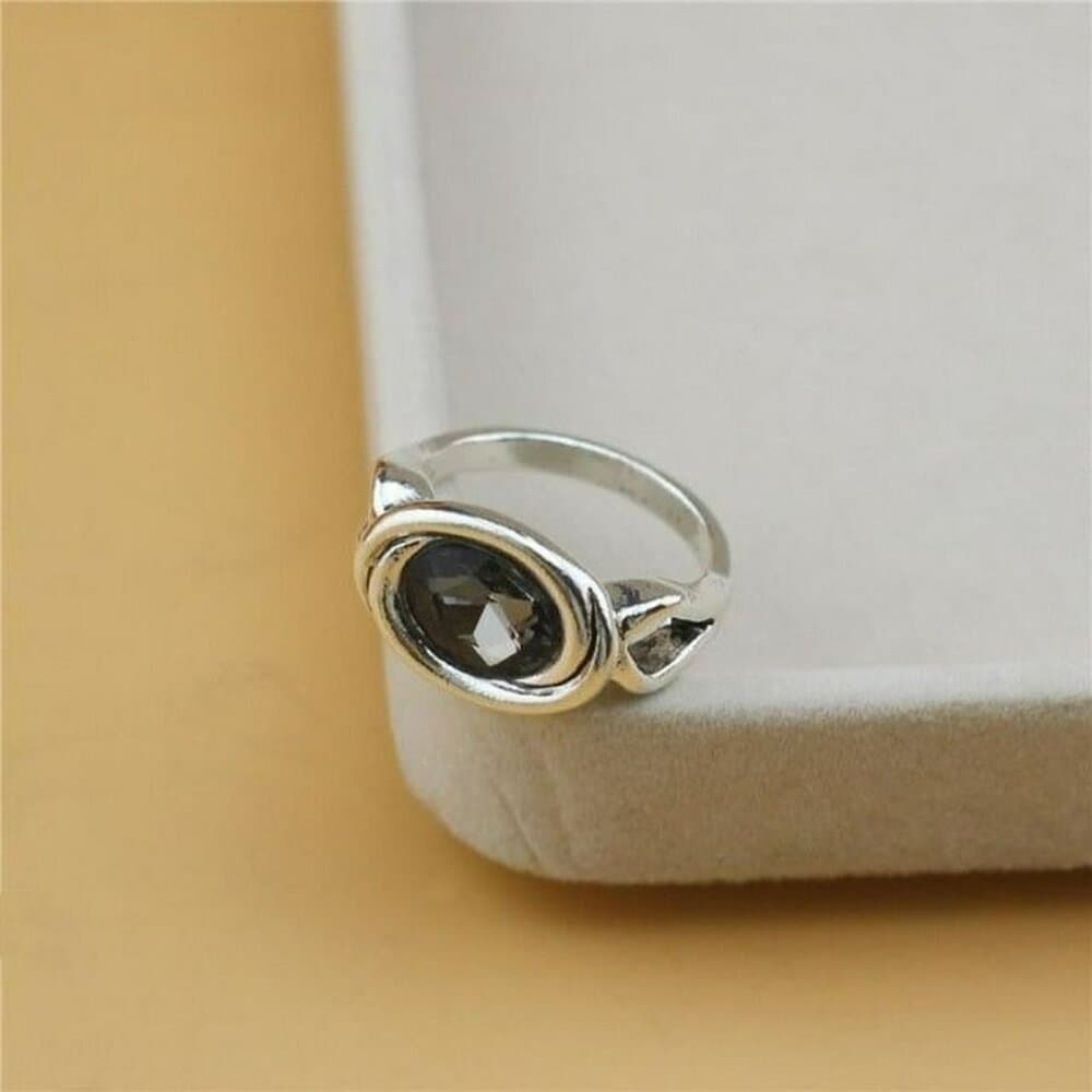 Zalia Oval Modern Silver Ring with Sapphire Gray Colored Crystal Size 8 Gift Box - Thumbnail 2