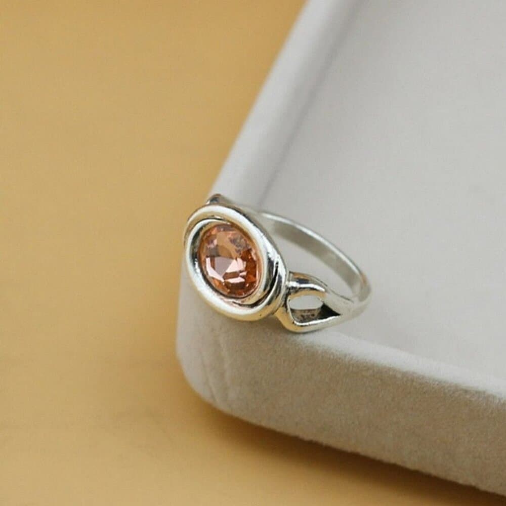 Zalia Oval Modern Silver Ring with Tourmaline Pink Colored Crystal Sz 9 Gift Box - Thumbnail 2