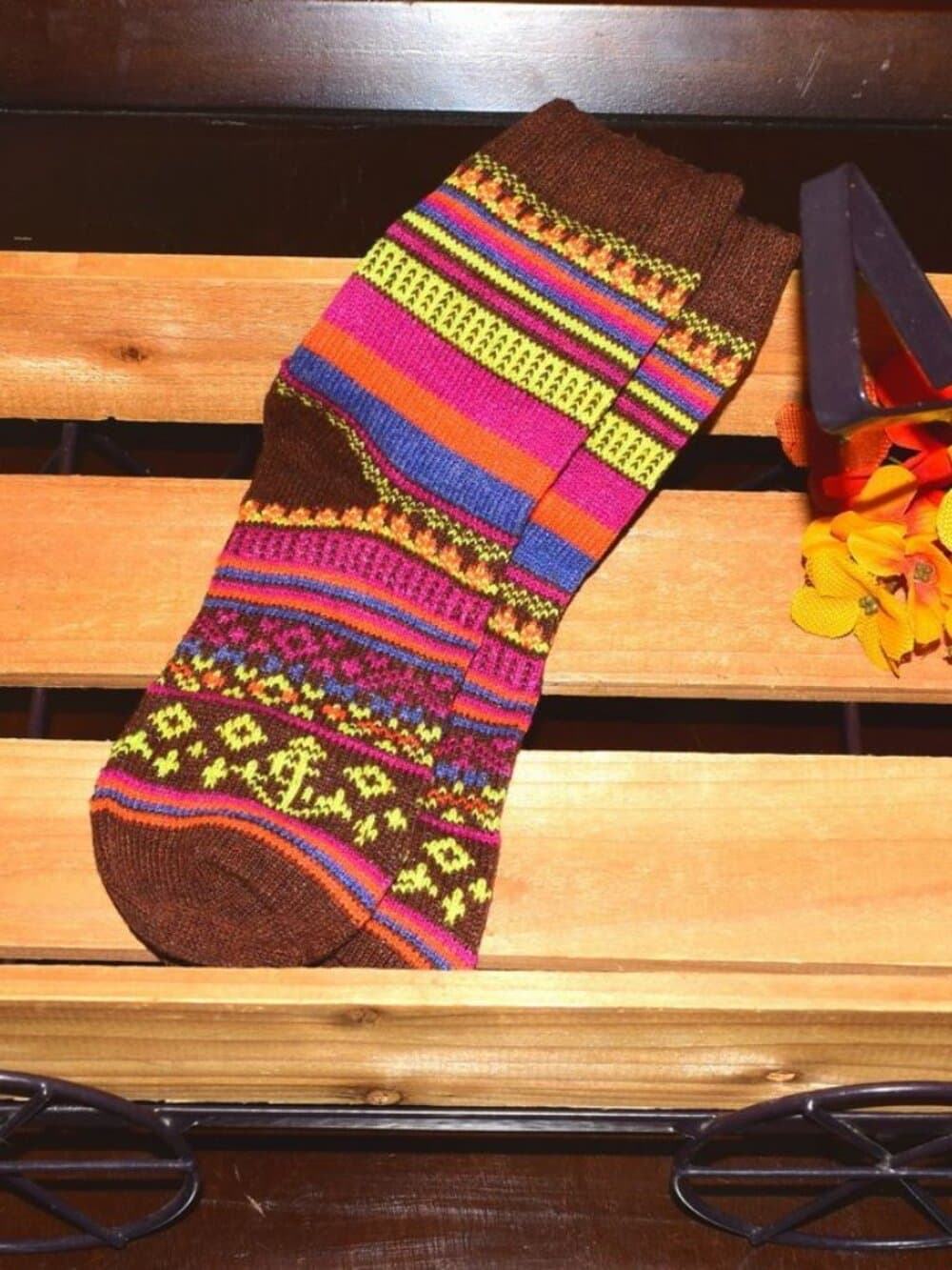 Zoanne Anchor Womens Fair Isle Pattern Socks in Brown Gift Packaged - Thumbnail 5