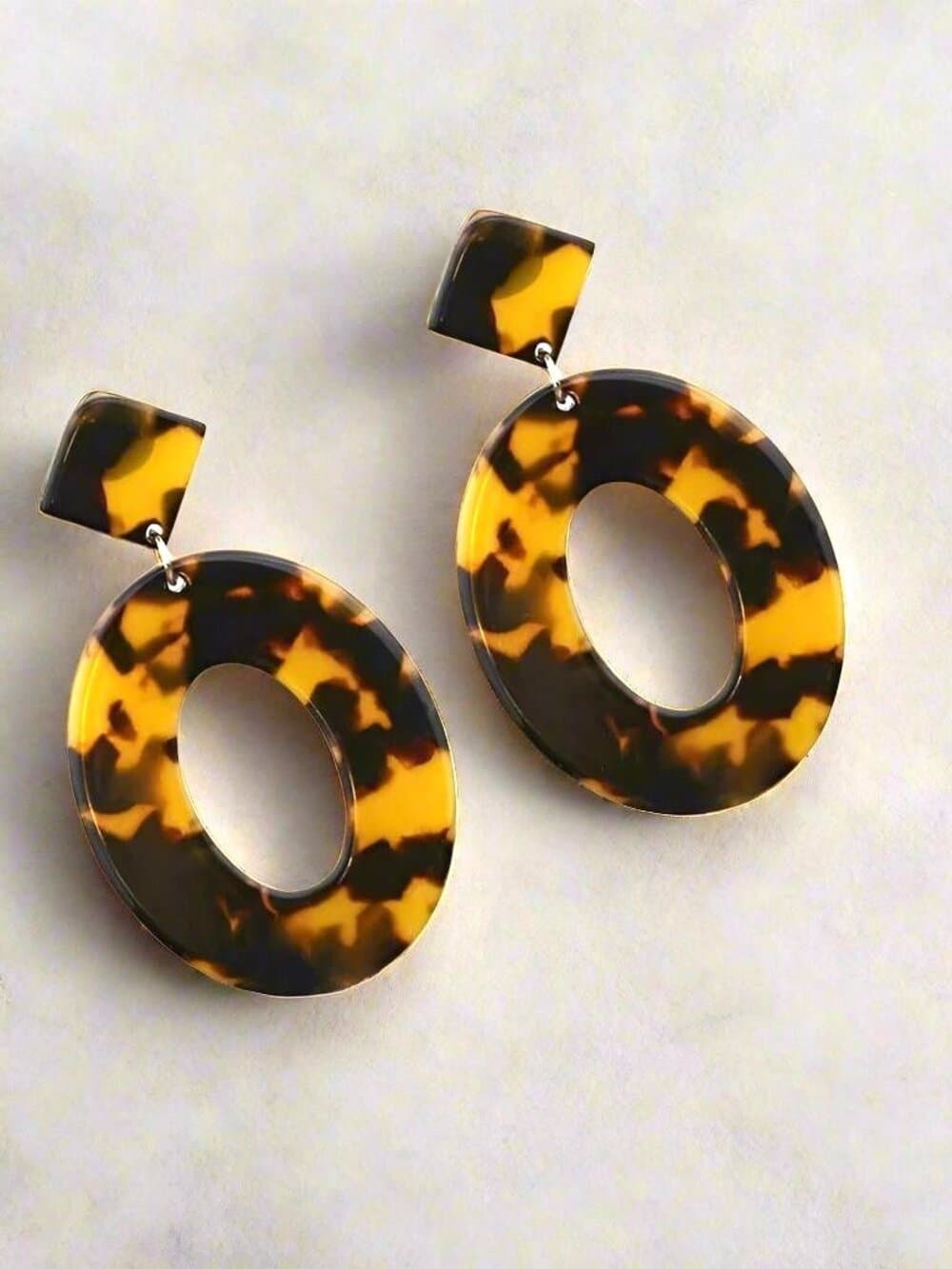 Zinnia Abstracts Geometric Statement Dangle Earrings Open Oval Brown Gold