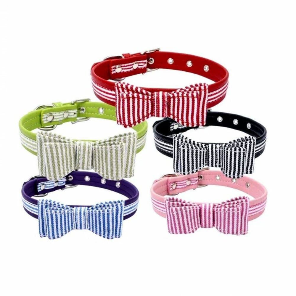 Zach Saylor Green Oxford Stripe Bow Tie Dog Collar Large Gift Packaged - Thumbnail 3