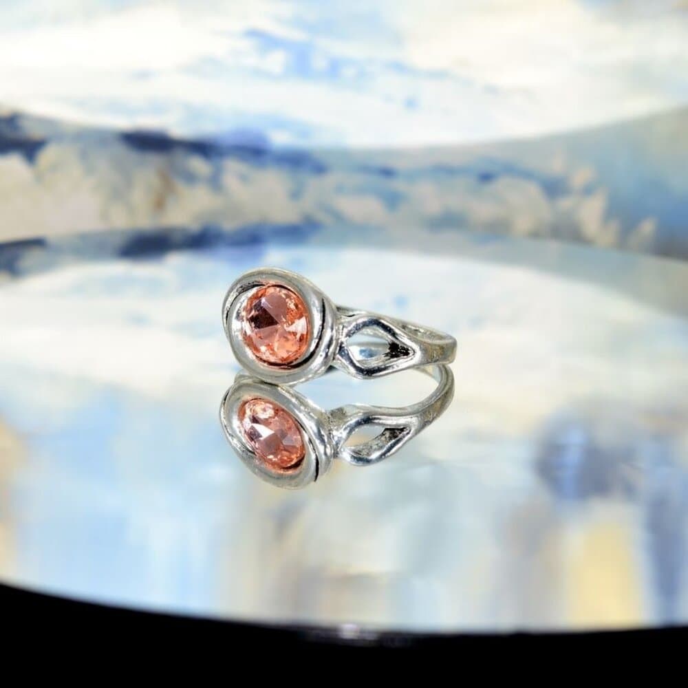 Zalia Oval Modern Silver Ring with Tourmaline Pink Colored Crystal Sz 9 Gift Box - Thumbnail 10
