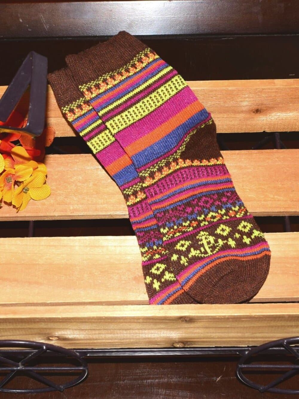 Zoanne Anchor Womens Fair Isle Pattern Socks in Brown Gift Packaged - Thumbnail 3