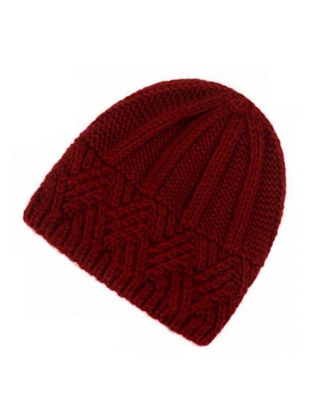 Whitney Wine Red Crochet Knit Beanie and Mountain Pin Set Gift Packaged - Thumbnail 3