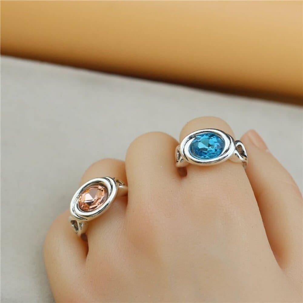 Zalia Oval Modern Silver Ring with Emerald Green Colored Crystal Size 9 Gift Box - Thumbnail 3