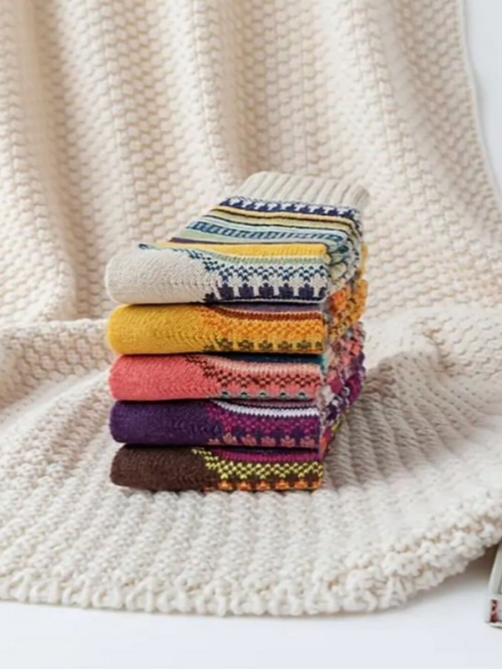 Zoanne Anchor Womens Fair Isle Pattern Socks in Pink Gift Packaged - Thumbnail 4