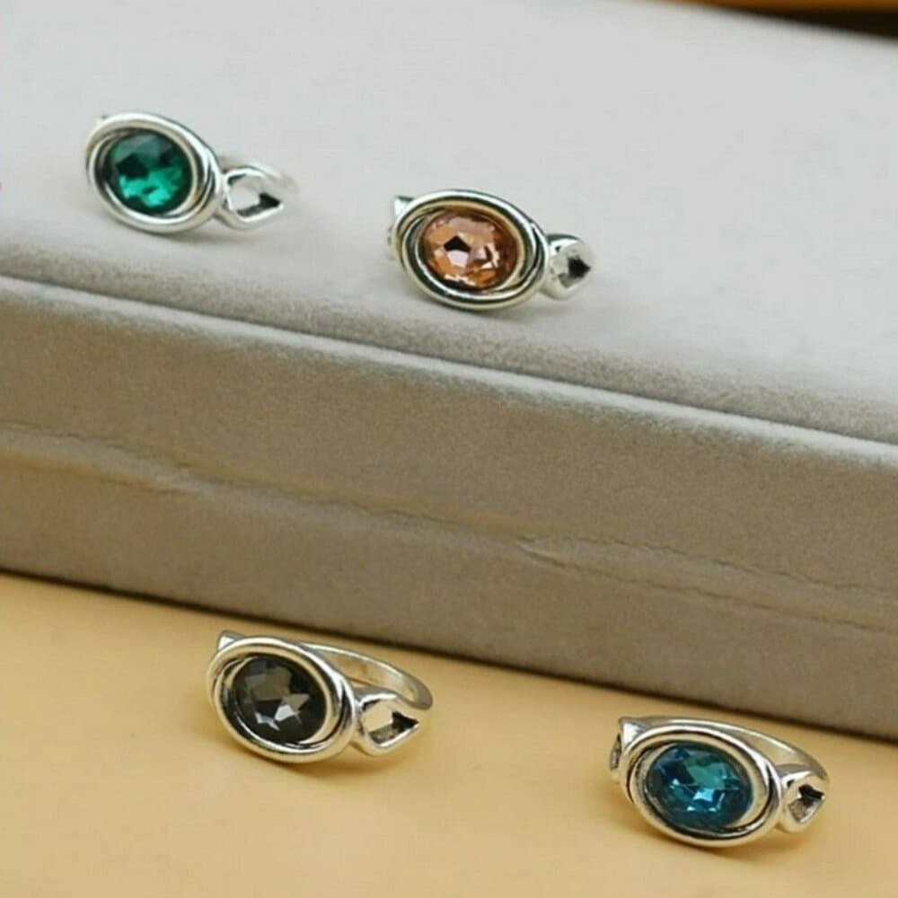 Zalia Oval Modern Silver Ring with Emerald Green Colored Crystal Size 9 Gift Box - Thumbnail 4