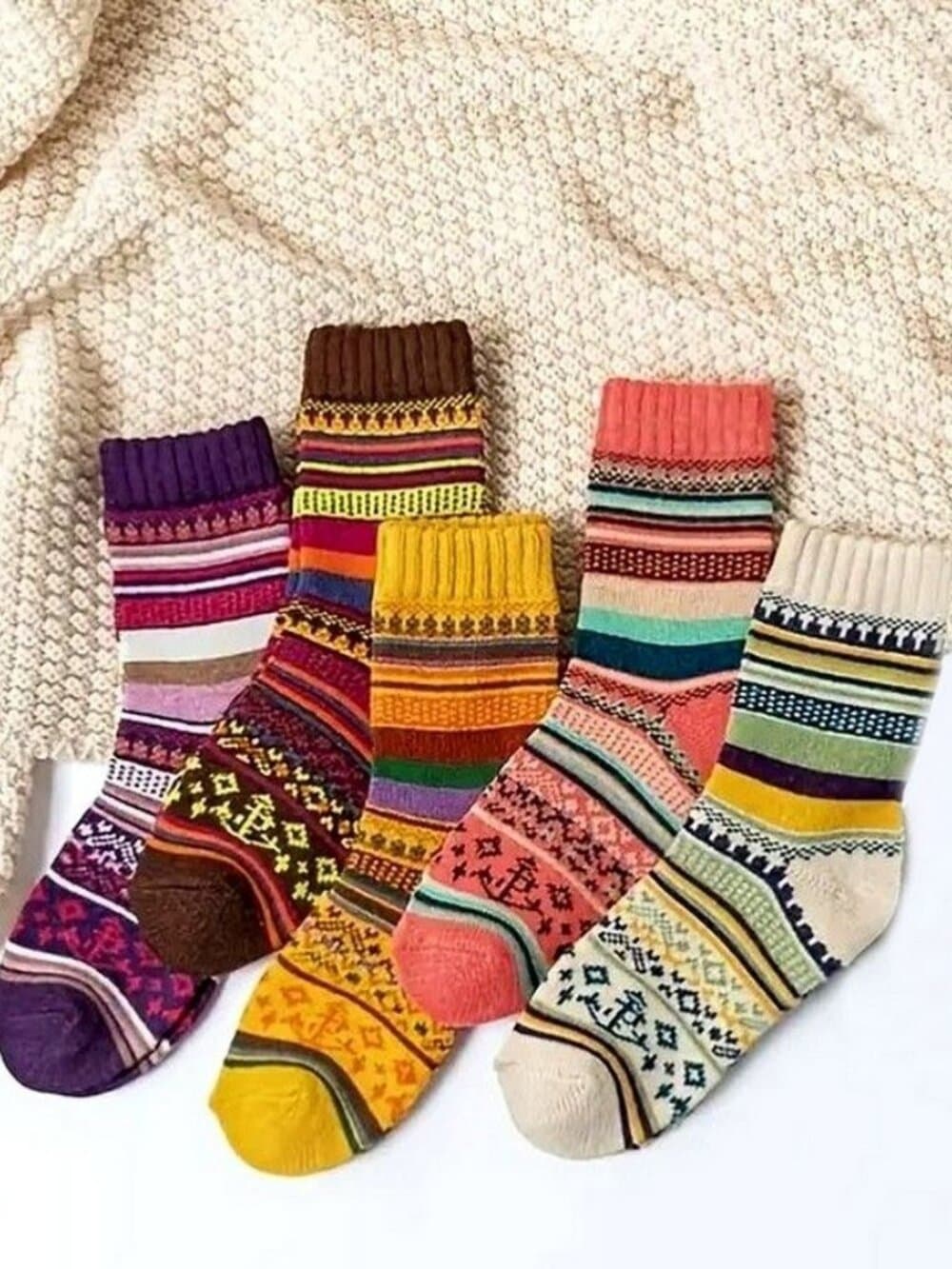 Zoanne Anchor Womens Fair Isle Pattern Socks in Brown Gift Packaged - Thumbnail 2