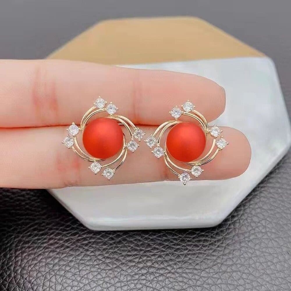 Vienna Swirl Persimmon Red Orange Pearl Crystal Accent Earrings Gift Packaged - Thumbnail 4