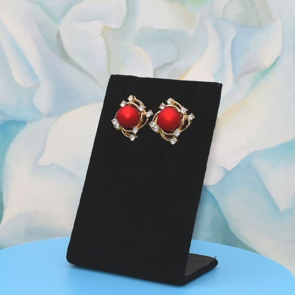 Vienna Swirl Persimmon Red Orange Pearl Crystal Accent Earrings Gift Packaged - Thumbnail 5