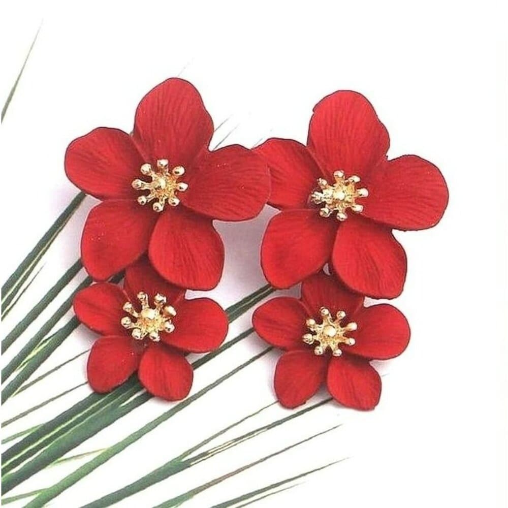 Thalia Blooms Florets Sweet Red Tiered Flower Earrings Gift Packaged - Thumbnail 5