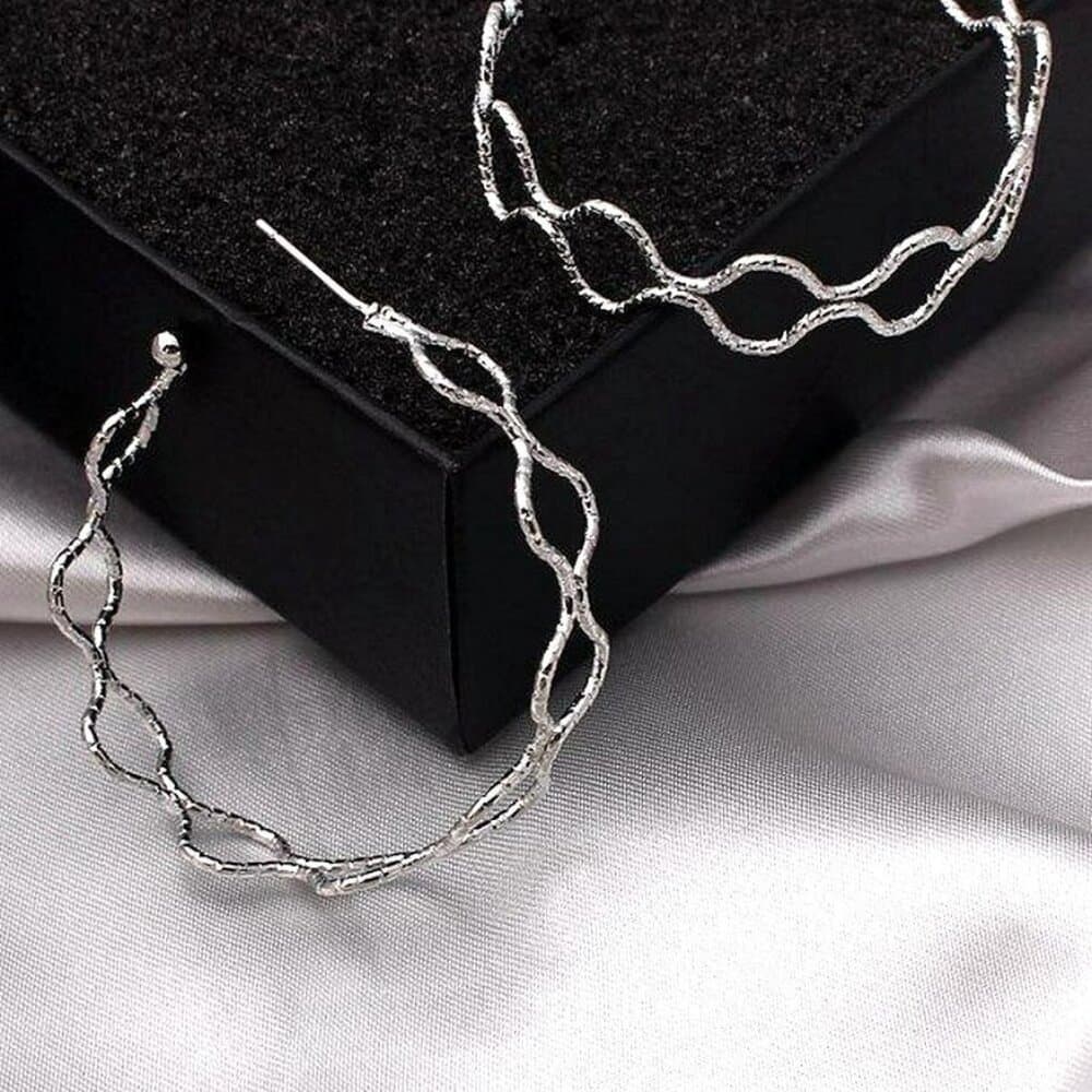 Vanessa Abstract Double Wave Artistic Hoop Earrings in Gold Gift Packaged - Thumbnail 3